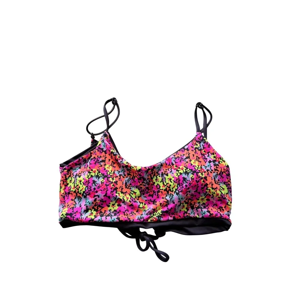 Maaji Neon Floral Lace Up Back Bikini Top Multicolored Swimwear Beach Size M NEW